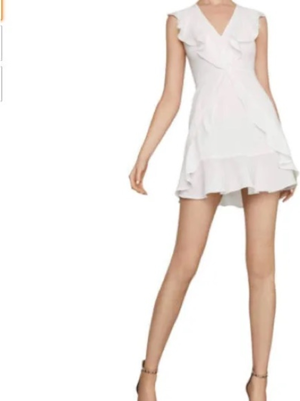 BCBGMaxAzria White Ruffle V-Neck Mini Dress